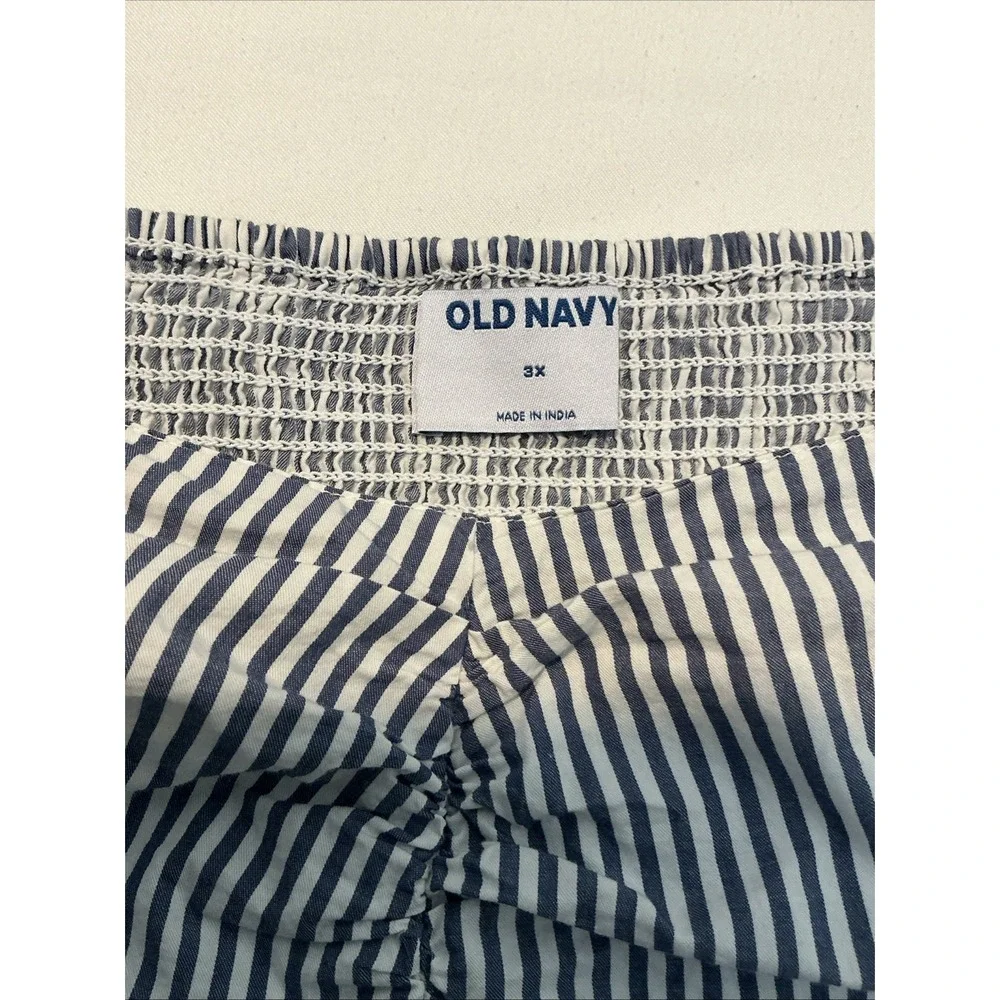 Old Navy Shirt Womens 3XL Blue NEW Smocked Babydoll‎ Beach Coastal Nautical